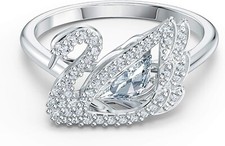 Anello Swarovski Cigno Danzante 5544520 Cristallo Bianco Rodiato Nuovo