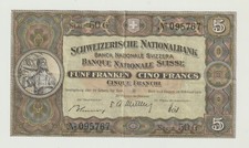 Banconota Svizzera - 5 Franchi - 22.2.1951 - Pick 11 - Serie 50G- N° 095767