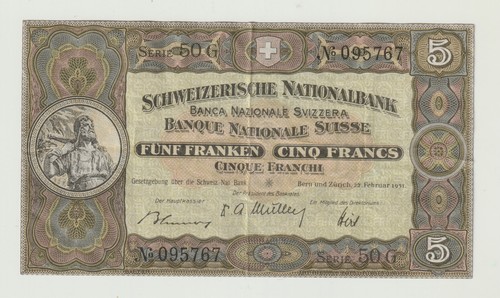 Banconota svizzera 5 - svizzera,