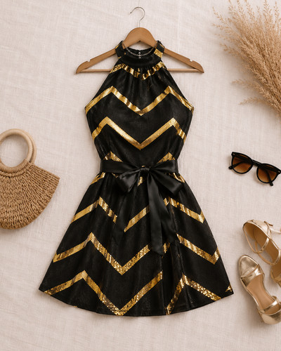 Robe femme noire dorée - noire, &