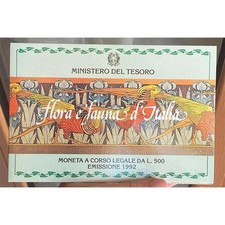 500 LIRE 1992 FLORA E FAUNA D'ITALIA ARGENTO SILVER FIOR DI CONIO IN FOLDER UNC