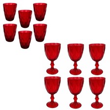 Set 12 Bicchieri Rossi  6 Calici Vino 6 Bicchieri Acqua in Vetro per il Natale