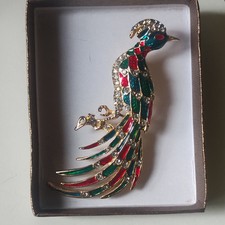 SPILLA PAVONE VINTAGE Multicolor Oro Strass - LARGE PEACOCK ENAMEL PIN BROOCH 