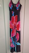 Maxi abito lungo rosso fucia blu stampa floreale arte nero senza maniche taglia M