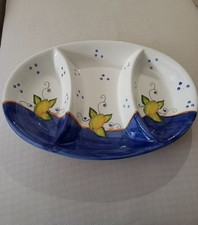 Antipastiera In Ceramica Decorata A Mano Con Limoni Cm.39x27,5 