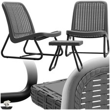 Salotto da Giardino in Rattan Telaio in Acciaio 1 Tavolino 2 Sedie Ergonomiche