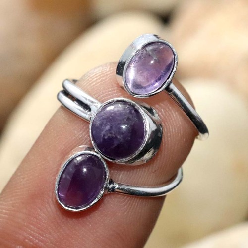 Anello lungo ametista naturale