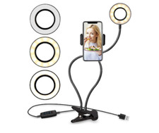 SUPPORTO CON PINZA PER TELEFONO E RING LIGHT ERGONOMICO PER VIDEO FOTO CAVO USB