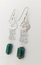 Orecchini in argento 925 acquamarina naturale 3 mm radici di smeraldi ematite 