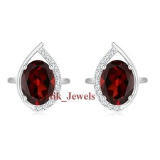 Gemma Naturale Di Granato Con Gemelli In Argento Placcato Oro Bianco 14K #1200