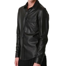 Nuova Giacca Camicia In Pelle Di Agnello Per Uomo, Elegante, Morbida E Slim Fit