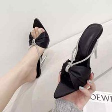 Sandali Sabot Ciabatte Tacco Alto 12 cm Nero Strass Pelle Sintetica 46458