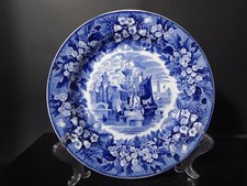 ANTICO AUTENTICO PIATTO PORCELLANA WEDGWOOD FERRARA META' 800 BIANCO BLU CM 20,5