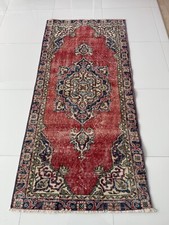 Tappeto orientale vintage in lana annodato a mano, tappeto turco 3x6 rosso blu