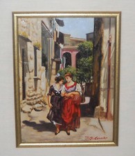 Quadro olio PIETRO COLONNA Popolane in via OTTIMO 18x24 Napoli