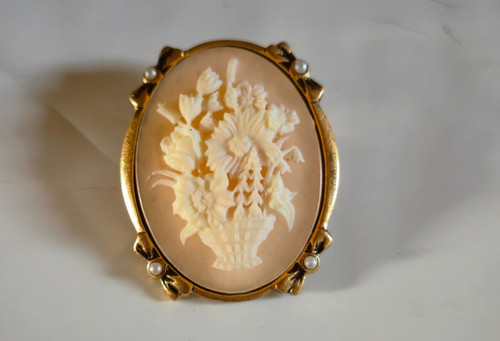 Spilla cammeo vintage fiori - spilla,