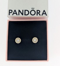 Orecchini a perno aureola pavè tondo oro 14k PANDORA NUOVI 100% autentici 263019C01