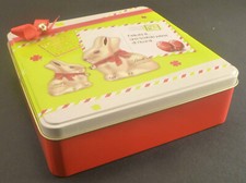 LINDT Easter GOLD BUNNY empty tin metal box with rattle on bow - scatola latta