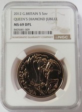 2012 ORO GRAN BRETAGNA 496 CONIATO 5 DIAMANTI SOVRANI GIUBILEO NGC MS 69 DPL