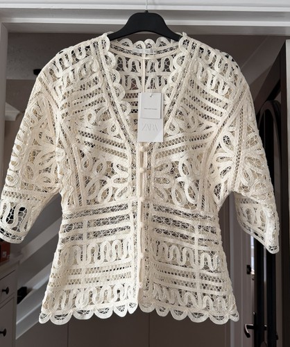 Top blusa all - 'uncinetto, ecrù