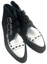 TUK Creepers Unisex Bianco e Nero Fibbia Alta Vegan Uomo 9 Donna 11 NUOVO
