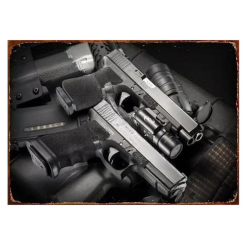 Targhe metallo con pistola - metallo,