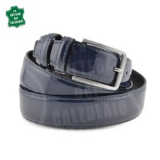 Cintura pelle uomo vernice blu