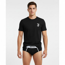 Completo intimo uomo ragazzo maglia e slip nero Juventus ufficiale cotone nero