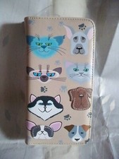 PORTAFOGLI GRANDE WALLET LARGE DOPPIA ZIP ECOPELLE CANE E GATTO
