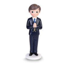 STATUINA centrotorta COMUNIONE o cresima BIMBO in preghiera - bambino abito blu