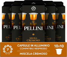 Pellini Cremoso, 100 Capsule in Alluminio Compatibili Nespresso, Miscela Di Caff