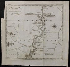GANGE DELTA REGNO DEL BENGALA INDIA 1798 STAVORINUS ANTICA MAPPA INCISA RAME