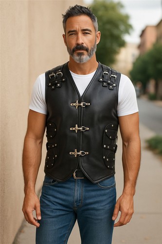 Gilet pelle vitello nero - gilet,