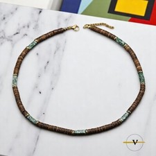 COLLANA UOMO SURFISTA LEGNO DI COCCO E DIASPRO VERDE PIETRE DURE NATURALI
