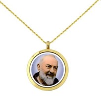 Collana✅Medaglia In Vetro ✅ Con Adesivo 3D ✅ Padre Pio 2,5 Cm.✅