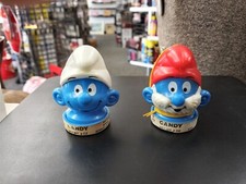 Contenitore caramelle vintage con testa PUFFO. Set di due. Peyo 1982