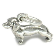 Daschund Bassotto cane argento sterling TINY charm .925 x 1 cani charms!