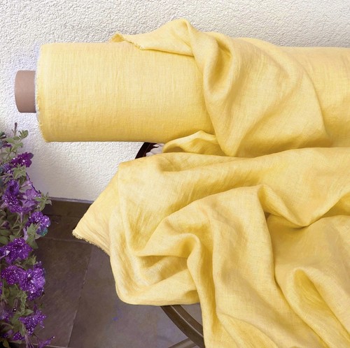Tessuto lino giallo banana - tessuto, da