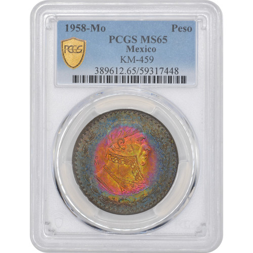 1958 messico peso pcgs ms65 - messico,