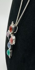 Collana con ciondolo croce in argento sterling egiziano pietra multicolore scarabei 25”L