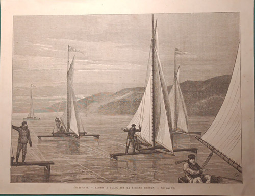 Stampa antica 1874 - , yachts