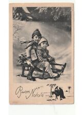 1940 foto cartolina neve bambini slitta regali di Natale Gesù Maria fuga Egitto