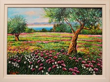 TEMPERINI - Prato fiorito olio su tela con cornice - bellissima luce e calore