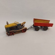 Trattore giocattolo in latta avvolgibile GAMA Germany vintage con rimorchio - PER RICAMBI