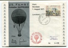 1971 Ballonpost Special Pro Juventute Aerostato OE-DZC Raiffeisen 25 fahrt PIlot
