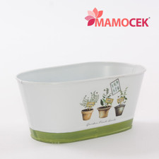 PORTAVASO Vaschetta fioriera latta bianco ovale garden fresh herbs 26x15 h10