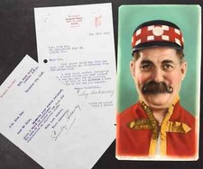 Dipinto di Stanley Holloway, 1946 Churchman carta sigaretta + 2 lettere FIRMATE