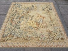 Arazzo Aubusson Verde In Lana Fatto A Mano Design Francese Vintage 186X180Cm