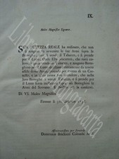 GRANDUCATO TOSCANA-DECRETO-DIVIETO ESPORRE ARMI REALI IN BOTTEGHE DI TABACCO '78