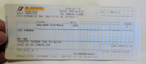Biglietto del treno bologna - del,